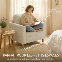 HOMCOM Fauteuil de salon en velours côtelé, canapé 1 place rembourré avec assise large et coussin à ressorts, 83x74x87cm, beige(m-6)