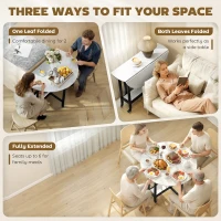 HOMCOM Folding Dining Table, Drop Leaf Table with Open Shelf, Rolling Kitchen Table for Dining Room, Small Spaces, White Marble(m-4)