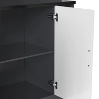 Tall Kitchen Cupboard with LED Lighting and Generous Storage, Freestanding Pantry with Microwave Shelf, 100L x 47W x 187H cm, White+gray(m-12)