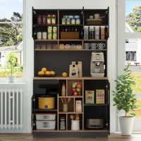 Stylish Kitchen Cabinet with 3 Smooth-Sliding Drawers, Versatile Sideboard with Adjustable Shelves, 105L x 45W x 185H cm, Black+Natural