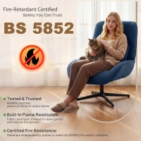 HOMCOM Accent Chair, Chenille Upholstered Swivel Armchair with Lumbar Pillow, High Back, Deep Seat and Metal Legs, Dark Blue(m-9)