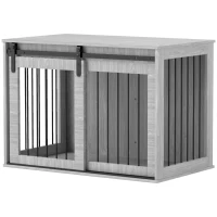 PawHut Box per cani con porta scorrevole, ventilazione, pannello di truciolato e acciaio, 98x58x61 cm, Grigio(m-6)
