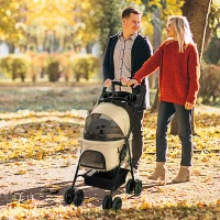 PawHut Passeggino per cani pieghevole con portabicchieri, 67x45x96 cm, Kaki(m-2)