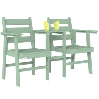 Outsunny Outdoor Garden Loveseat, Embossed Wooden Jack and Jill Garden Seat with Integrated Table, Green(m-10)