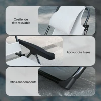 Outsunny Șezlong de grădină pliabil, spătar reglabil pe 4 niveluri, orificiu pentru lectură și suport pentru cap 72 x 194 x 89 cm crem(m-4)