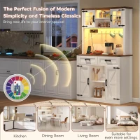 Tall Kitchen Pantry with Drawers and Remote-Controlled LEDs, Stylish Bar Cabinet with Adjustable Shelves, 100L x 40W x 172H cm, Brown+White(m-6)