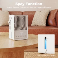 HOMCOM Desk Fan with Humidifier and RGB Light Portable Table Fan with 550ml Water Tank White(m-5)