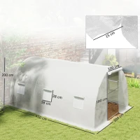 Outsunny Seră de grădină tunel 13,5 m² 6 ferestre, ușă rulantă cu fermoar cadru oțel galvanizat, prelată PE 4,5 x 3 x 2 m alb(m-3)