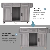 Stylish Kitchen Trolley with Foldable Wood-Grain Countertop, Versatile Buffet with Interchangeable Wheels, 139L x 46W x 91H cm, Gray(m-7)