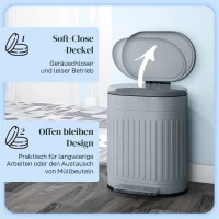 HOMCOM Afvalemmer 20L Pedaalemmer met Deksel Voetpedaal Uitneembare Binnenemmer Soft-Close-Functie 36,5 x 31,2 x 45 cm, Grijs(m-5)