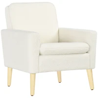 HOMCOM Armchair, Upholstered Accent Chair with Wood Legs and Wide Padded Seat, Teddy Occasional Chair, Cream White(m-10)