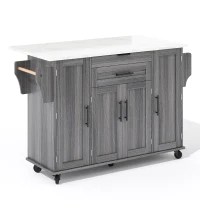 Versatile Kitchen Trolley with Fold-Out Worktop and Lockable Castors, Spacious Kitchen Island with Cabinets, 136L x 70W x 92H cm, Gray(m-12)