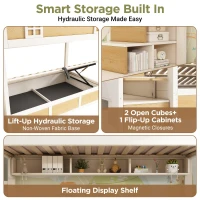 Cabin-Style Bunk Bed with Staircase Cabinet & Underbed Storage, Space-Saving Single Bed for Kids, 243L x 95W x 152H cm, Natural+White(m-5)