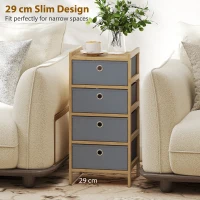 HOMCOM Chest of Drawers, 4 Fabric Drawers Narrow Dresser with Bamboo Frame, Light Grey(m-6)