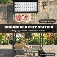 Outsunny Charcoal Grill, Barrel BBQ Smoker with Warming Rack, Charcoal BBQ Grill with Foldable Shelves, Natural Wood and Black(m-6)