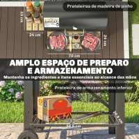 Outsunny Barbecue a Carvão Portátil Móvel com Prateleiras Dobráveis Termómetro Tampa Ventilações Ajustáveis 109x71x98 cm Preto(m-4)