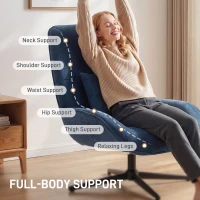 HOMCOM Accent Chair, Chenille Upholstered Swivel Armchair with Lumbar Pillow, High Back, Deep Seat and Metal Legs, Dark Blue(m-8)