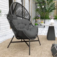 Outsunny Rattan Egg Chair, Oversized Freestanding Garden Egg Chair with Thick Tufted Cushion, Headrest, Steel Frame for Indoor and Outdoor Use, Charcoal Grey(m-9)