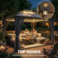 Outsunny 3 x 3.6 m Outdoor Hardtop Gazebo Canopy with 2-Tier Roof, Permanent Pavilion Garden Metal Gazebo with Sides, Dark Grey(m-7)