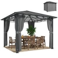 Outsunny Pavilion de grădină aprox. 3 x 3 m, pavilion metalic cu acoperiș din policarbonat de 6 mm, 4 părți laterale, UV50+ gri închis(m-7)