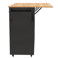 Stylish Kitchen Trolley with Foldable Wood-Grain Countertop, Versatile Buffet with Interchangeable Wheels, 139L x 46W x 91H cm, Black+Natural(m-11)