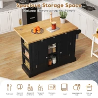 Versatile Kitchen Island with 3 Drawers and 2‑Door Cupboards, Practical Trolley with Extendable Worktop, 132L x 70W x 87H cm, Natural+Black(m-5)