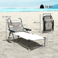 Outsunny Șezlong de grădină pliabil, spătar reglabil pe 4 niveluri, orificiu pentru lectură și suport pentru cap 72 x 194 x 89 cm crem(m-3)