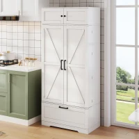 Spacious Kitchen Cabinet with a Drawer, 2 Adjustable Shelves, Multifunctional Pantry for Dining and Living Areas, 80L x 40W x 180H cm, White(m-8)