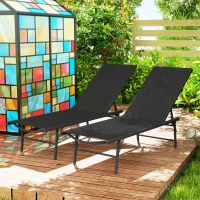 Outsunny Lot de 2 bain de soleil chaise longue pliante textilène transat jardin extérieur inclinable 54 x 164 x 84 cm noir(m-10)
