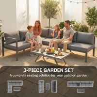 Outsunny 3 Pieces Garden Furniture Set, Aluminium Corner Lounge Set with Adjustable Backrest and Coffee Table(m-4)