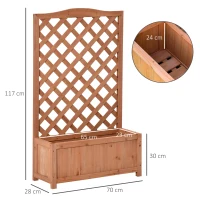 Outsunny Jardinieră cu spalier, bac de flori ridicat, pentru plante cățărătoare, legume, flori, din lemn masiv, interior și exterior, curte, grădină, balcon, 70 x 28 x 117 cm, maro(m-3)