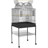 PawHut Gabbia Mobile per Canarini e Cocorite con Ripiano Inferiore e Rete Metallica, Nero(m-1)