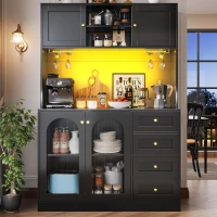 Trendy Sideboard with App-Controlled LED, Snack Rack and Drink Holders, Spacious Buffet with Anti-Tip Fixings, 120L x 40W x 188H cm, Black(m-1)