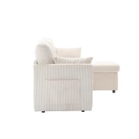 L-Shaped Convertible Sectional Sleeper Sofa with Pull Out Bed, 3-In-1 Convertible Sofa with High Storage Chaise, 206L x 130W x 88H cm, Beige(m-13)