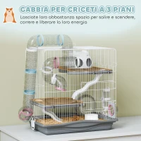PawHut Gabbia per Criceti a 3 Livelli e 14 Tubi con Casetta, Rampa, e Accessori, in Metallo e Plastica, 45x30x45 cm, Grigio(m-4)