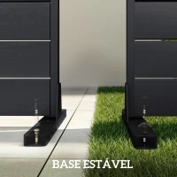 Outsunny Biombo de 6 Painéis em HDPE 120x174 cm Separador de Ambientes com Suporte Aspeto de Veios de Madeira Preto(m-5)