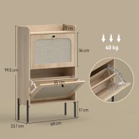 HOMCOM Scarpiera per 12 Paia, Mobile Portascarpe con 2 Cassetti Ribaltabili, Ante in Rattan e Ripiani Regolabili, 60x23,7x99,5 cm, Rovere(m-3)
