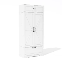 Spacious Kitchen Cabinet with a Drawer, 2 Adjustable Shelves, Multifunctional Pantry for Dining and Living Areas, 80L x 40W x 180H cm, White(m-2)
