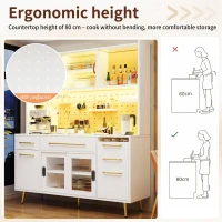 Trendy Sideboard with App-Controlled LED and MDF Pegboard, Tall Storage Cabinet with Sliding Door, 45L x 39W x 171H cm, White(m-7)