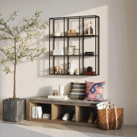 HOMCOM Estantería de pared industrial con 9 compartimentos, Estantería metálica para colecciones, Ideal para decoración del hogar, Negro(m-5)