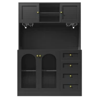 Trendy Sideboard with App-Controlled LED, Snack Rack and Drink Holders, Spacious Buffet with Anti-Tip Fixings, 120L x 40W x 188H cm, Black(m-13)