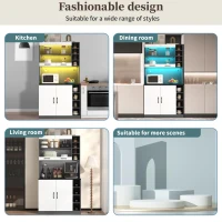 Tall Kitchen Cupboard with LED Lighting and Generous Storage, Freestanding Pantry with Microwave Shelf, 100L x 47W x 187H cm, White+gray(m-7)