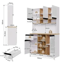 Stylish Kitchen Cabinet with Open Storage, Anti-Tip Protection, Versatile Sideboard for Dining and Living Areas, 105L x 45W x 185H cm, White(m-3)