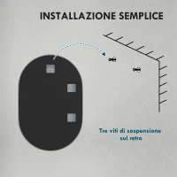 HOMCOM Specchio Bagno Ovale da Parete con Cornice in Alluminio, Verticale o Orizzontale, 60x90 cm, Argento(m-7)