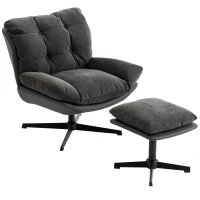 HOMCOM Accent Chair with Footstool, Swivel Lounge Chair with Chenille Upholstery, Metal Base, Dark Grey(m-11)