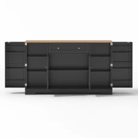 Multifunctional Kitchen Sideboard with Double-Door Compartment, Spacious Cabinet with Adjustable Shelves, 138L x 40W x 85H cm, Black(m-10)