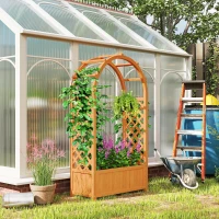 Outsunny Jardiniere înălțată ghiveci de plantare cu grilaj, acoperiș arcuit spalier ghiveci din lemn 83 x 36 x 145cm Maro deschis(m-2)