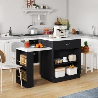 Versatile Kitchen Island with Extendable Dining Table and Adjustable Shelf, Space-Saving Table for 2-6 People, 211L x 55W x 89.5H cm, Black(m-8)