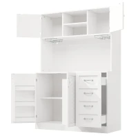 Trendy Sideboard with App-Controlled LED, Snack Rack and Drink Holders, Spacious Buffet with Anti-Tip Fixings, 120L x 40W x 188H cm, White(m-2)