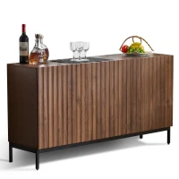 Mid-Century Sideboard with 3D Wave Design and Steel Legs, Versatile Cabinet with 3 Doors, Adjustable Shelves, 150L x 40W x 80H cm, Natural(m-9)